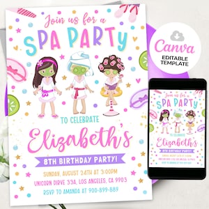 Spa Party Invitation, Join us for a Spa Party Invite Template, Tween Manicure & Pedicures Birthday Invite, Canva Template Editable 05M01