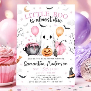 Little Boo is almost due Baby Shower Invitation, Girl Pink Halloween Baby Shower Invite, Ghost Halloween Baby Shower Invite, Editable BB1