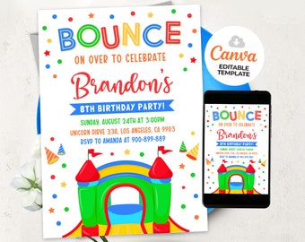 Bounce House Birthday Invitation, Park Party Invitation, Playground Invitation, Bouncing Castle, Editable Canva BS2401
