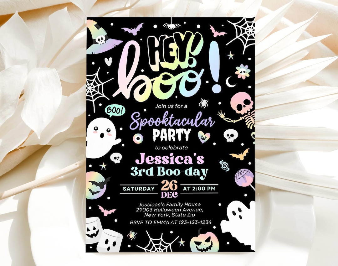 Hey Boo Birthday Invitation, Halloween Party Invite, Pastel Ghost ...
