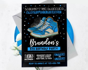 Sneaker Ball Invitation, Sneaker Ball Birthday Invite, Sneaker Bash, Blue Sneakers Invite, BS2403