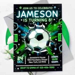 Editable Soccer Birthday Invitation, Boy Soccer Invitation,, BS2401 image 3