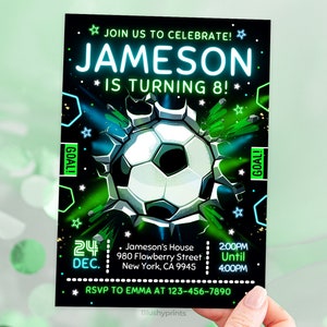 Editable Soccer Birthday Invitation, Boy Soccer Invitation,, BS2401 image 2