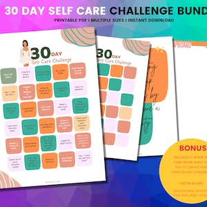 30-Day Self-Care Challenge Bundle - Instant PDF Download for Your Journey- Multiple Sizes
