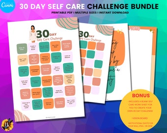 30-Day Self-Care Challenge Bundle - Instant PDF Download for Your Journey- Multiple Sizes