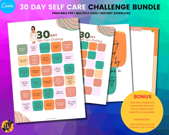 30-Day Self-Care Challenge Bundle - Instant PDF Download for Your Journey- Multiple Sizes
