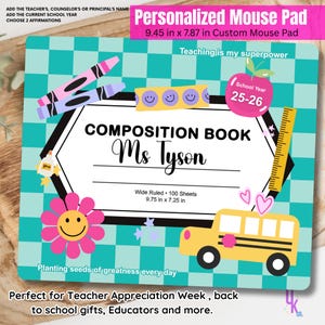 Personalized Teacher Mouse Pad: Custom Composition Book Design