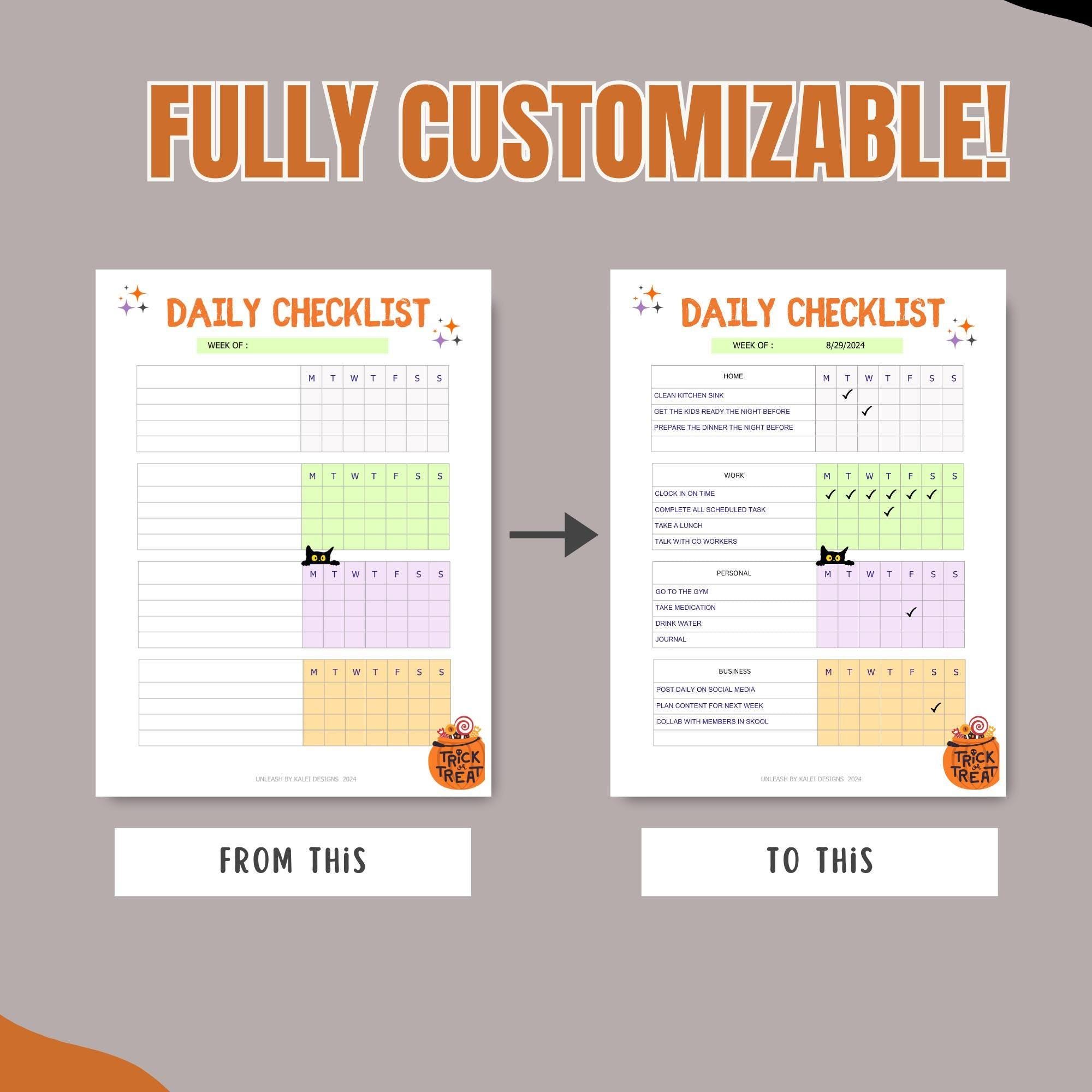 Editable Printable Checklist for Halloween Season, Digital Download, US ...