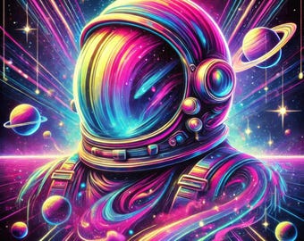 Impressão em aquarela de astronauta de ficção científica | Arte espacial colorida (Download digital)