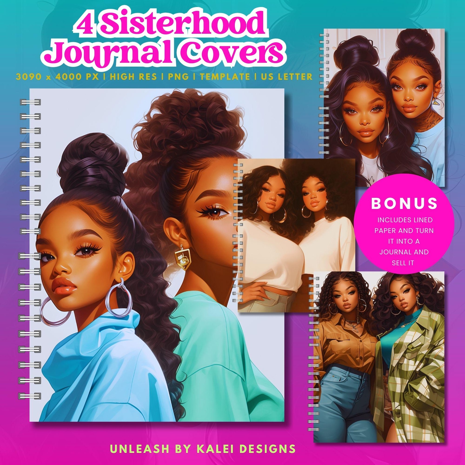 Sisterhood Journal Covers Printable & Customizable, Digital Download