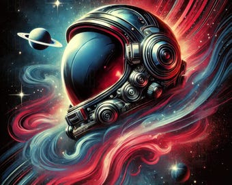 Arte de astronauta de ficção científica em aquarela vermelha | PNG com tema espacial (Download digital)