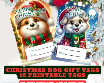 Printable Christmas Dog Gift Tags | Cute Gift Tags | Set of 12 Dog Gift Tags | Dog Lovers Christmas Tags | Holiday Tags | Pet Gift Tags