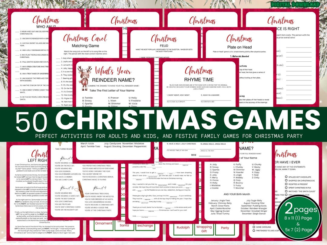 50 Christmas Games Printable Bundle, Holiday Party Activities (instant ...