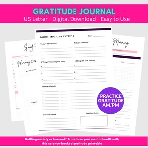 Diario de gratitud diario imprimible, diario de gratitud digital, diario de gratitud, registro de agradecimiento, diario de gratitud semanal, carta de EE. UU.