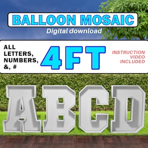 Plantilla de globo mosaico de 4 pies con todas las letras (de la A a la Z), todos los números (0, 1, 2, 3, 4, 5, 6, 7, 8, 9, #, &), decoración para la planificación de fiestas