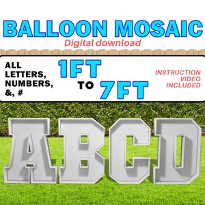 Plantilla de globo mosaico de 1 a 7 pies con todas las letras (de la A a la Z), todos los números (0, 1, 2, 3, 4, 5, 6, 7, 8, 9, #, &), decoración para la planificación de fiestas