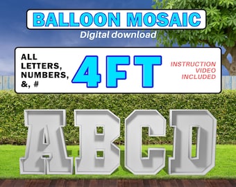 1,20 meter mozaïekballonsjabloon met alle letters (A tot Z), alle cijfers (0, 1, 2, 3, 4, 5, 6, 7, 8, 9, #,&), decor voor feestplanning