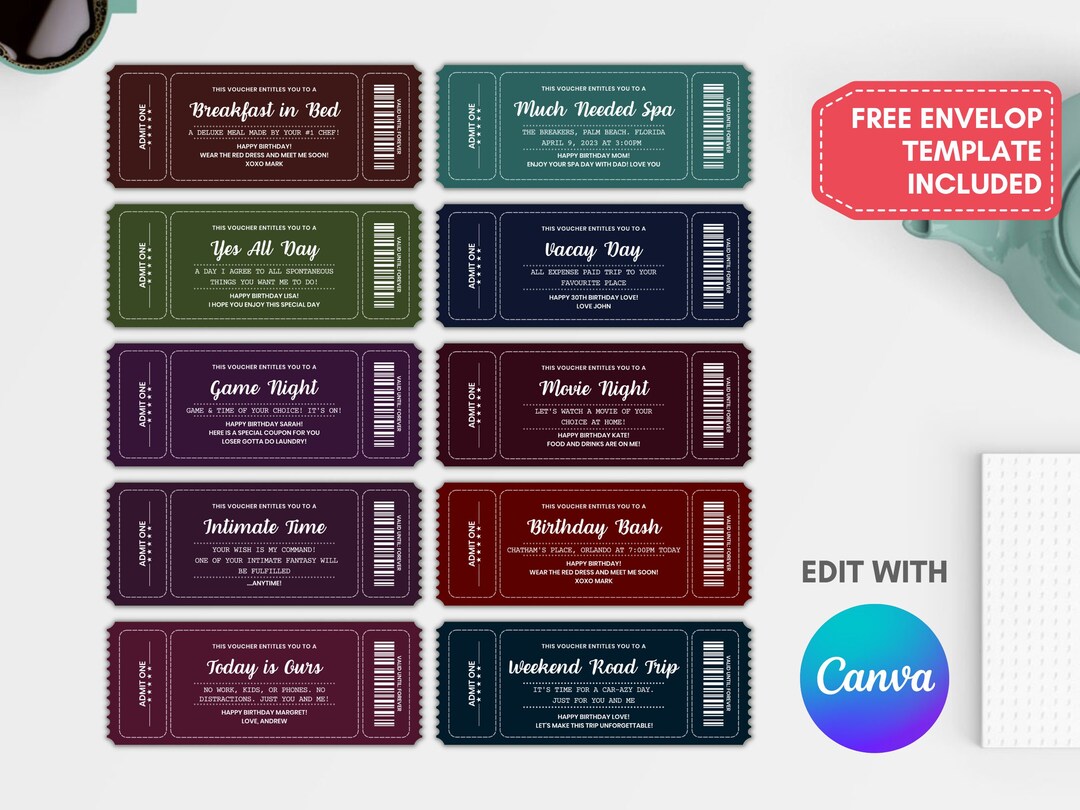 Editable Birthday Voucher Template Bundle, Surprise Anniversary Love ...