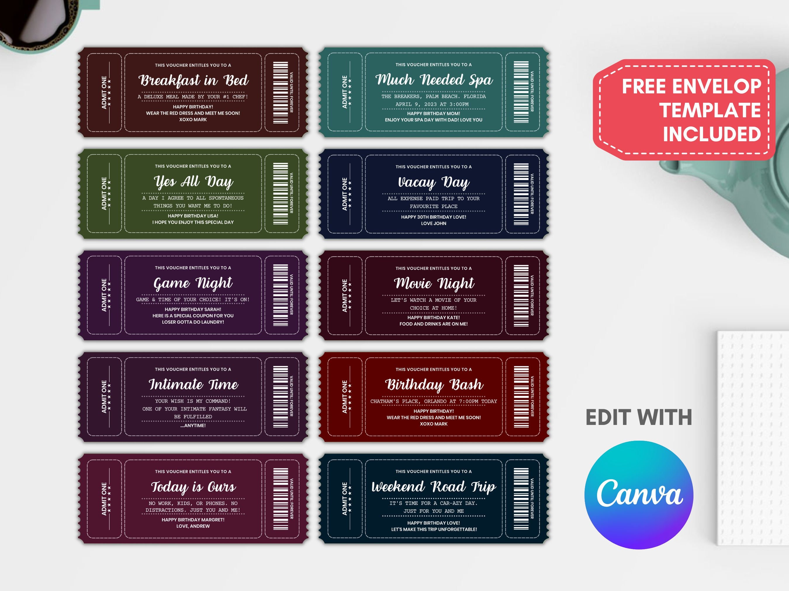 Editable Birthday Voucher Template Bundle, Surprise Anniversary Love Coupon Gift, Modern Design, Coupons, Bday Tickets, Fun Birthday Ideas - Etsy Editable Birthday Voucher Template Bundle, Surprise Anniversary Love Coupon Gift, Modern Design, Coupons, Bday Tickets, Fun Birthday Ideas - Etsy