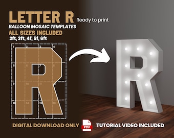 Letter R - All Sizes (From 1ft to 6ft)/Mosaic Letters from Balloons/PDF files + Instructions Step by Step on how to build/Instant download