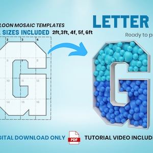 Letter G - All Sizes (From 2ft to 6ft)/Mosaic Letters from Balloons/PDF files + Instructions Step by Step on how to build/Instant download