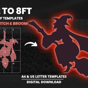 2ft 3ft 4ft 5ft 6ft 7ft 8ft Flying Witch Template Unique Halloween Silhouette Décor Printable Trace Cutout PDF For Outdoor Yard
