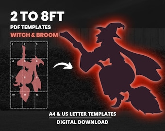 2ft 3ft 4ft 5ft 6ft 7ft 8ft Flying Witch Template Unique Halloween Silhouette Décor Printable Trace Cutout PDF For Outdoor Yard