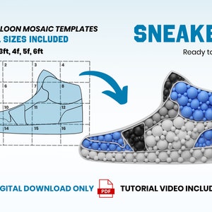 Sneaker von Luftballons, Schuh-Mosaik von Luftballons, Deko-Ideen, Mosaik-Buchstaben, Mosaik-Vorlage, 2 ft 3 ft, 4 ft, 5 ft, 6 ft, DIY Mosaik Sneaker