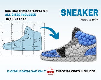 Sneaker van ballonnen, schoenmozaïek van ballonnen, decorideeën, mozaïekletters, mozaïeksjabloon, 2ft 3ft, 4ft, 5ft, 6ft, doe-het-zelf mozaïeksneaker