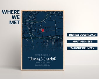 Where We Met Map /Where it all began Couple Map Gift for her him Personalized Custom Map Anniversary Gift DIGITAL DOWNLOAD