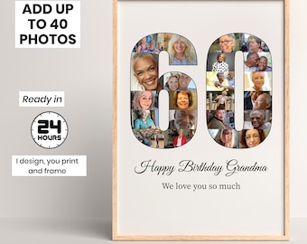 Number 60 Photo Collage 60th Birthday Number Collage Printable Collage Template Picture Collage Poster Birthday Gift Grandma Grandpa