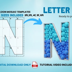 Letter N - All Sizes (From 2ft to 6ft)/Mosaic Letters from Balloons/PDF files + Instructions Step by Step on how to build/Instant download