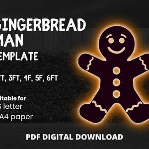 Modelo PDF de homem-biscoito de 2 pés, 3 pés, 4 pés, 5 pés e 6 pés, traço e corte para impressão, modelo de cena de Natal, estênceis, decoração de gramado de Natal