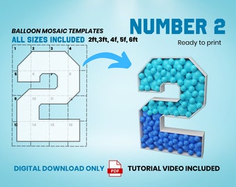 Number 2 BLOCK Font, Balloon Mosaic Template, Mosaic Number Template, Mosaic Numbers from Balloons, 2ft, 3ft, 4ft, 5ft, 6ft Digital Download