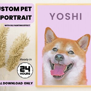 Portrait d'animal de compagnie personnalisé dans le style de peinture à l'huile, cadeau commémoratif pour animaux de compagnie, art mural de peinture à l'aquarelle numérique de la photo, cadeau de Noël amoureux des chiens