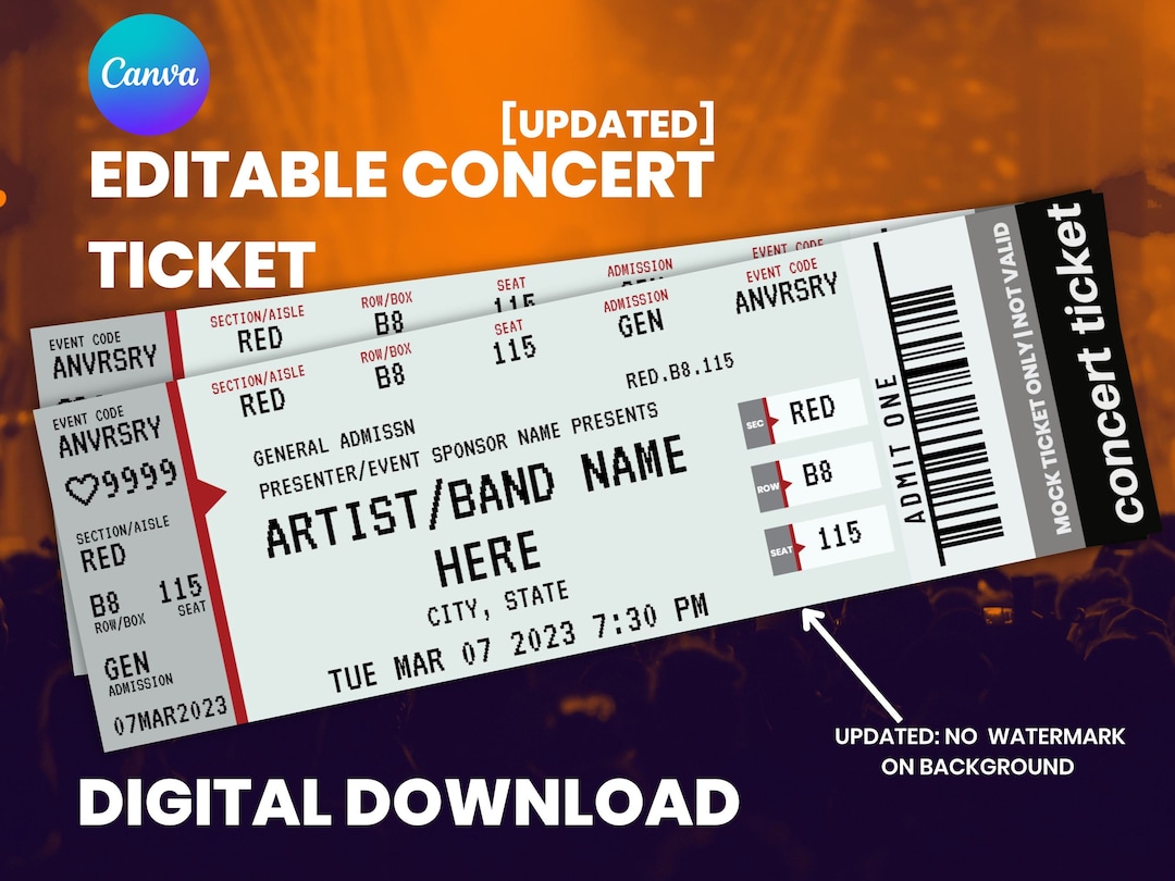 Concert Ticket Template Gift Certificate Personalized Event Mock Ticket Concert Ticket Template Gift Certificate Personalized Event Mock Ticket