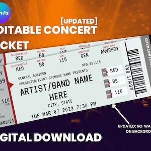 Concert Ticket Template Gift Certificate Personalized Event Mock Ticket Concert Ticket Template Gift Certificate Personalized Event Mock Ticket