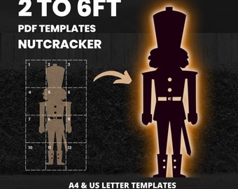 2ft, 3ft, 4ft, 5ft, 6ft Nutcracker Silhouette Stencil Template Christmas Décor Digital Download, Printable Trace Cutout PDF