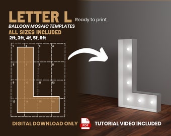 Letter L - All Sizes (From 2ft to 6ft)/Mosaic Letters from Balloons/PDF files + Instructions Step by Step on how to build/Instant download