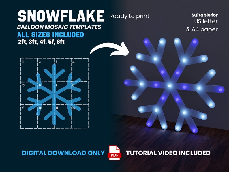 mosaic, mosaic balloons, balloons, balloons template, christmas decoration, diy christmas decor, christmas mosaic, christmas balloons, snowflake mosaic, snowflake balloons, snowflake template, balloon mosaico