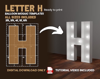 Letter H - All Sizes (From 2ft to 6ft)/Mosaic Letters from Balloons/PDF files + Instructions Step by Step on how to build/Instant download