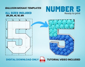 Number 5 BLOCK Font, Balloon Mosaic Template, Mosaic Number Template, Mosaic Numbers from Balloons, 2ft, 3ft, 4ft, 5ft, 6ft Digital Download