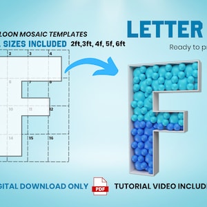Letter F - All Sizes (From 2ft to 6ft)/Mosaic Letters from Balloons/PDF files + Instructions Step by Step on how to build/Instant download