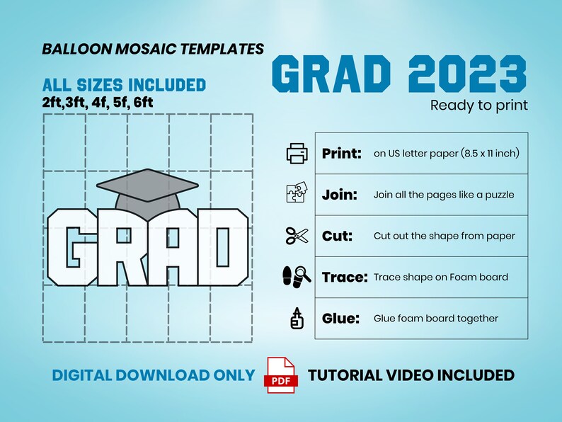 Traceable Grad Cap GRAD Mosaic Letters With Cap for GRAD, Mosaic From Balloons, Prom ...