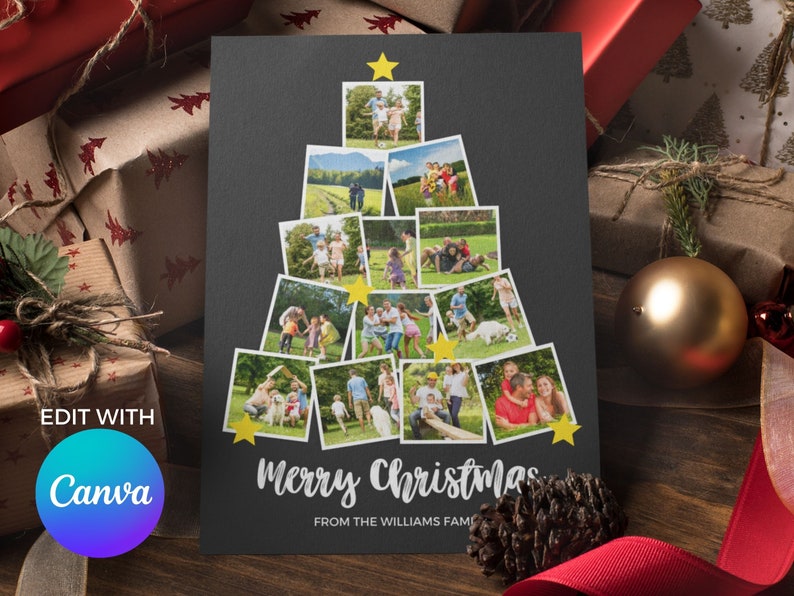 Christmas Photo Card Template Holiday Family Photo Collage Postcard ...