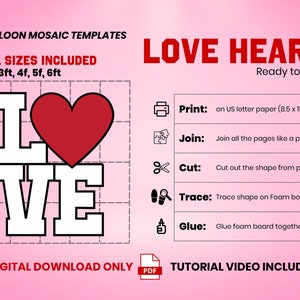 LOVE Valentine&#39;s Mosaic Template, Love from Balloons, Mosaic from Balloons, Mosaic Letters, Mosaic from Balloons, PDF 2ft 3ft 4ft 5ft 6ft