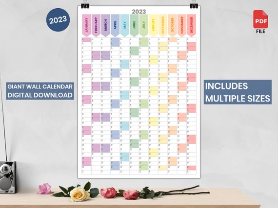 Giant 2023 Wall Calendar Printable Vertical Daily Monthly - Etsy
