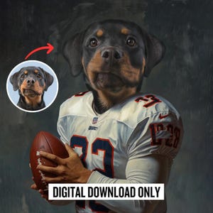 Rugby American football player Pet Portrait | Custom Animal Portrait,Classic Pet Portrait | Royal Pet Portrait | Printable Dog Cat Portrait