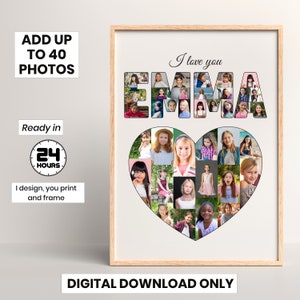Name Heart photo collage, Birthday gift, daughter printable gift, kids collage design
