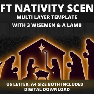 4Ft Krippe Weihnachten Vorlage Multi Layer Schablone Digitaler Download PDF Silhouette Décor druckbare Spur Ausschnitt für Outdoor Yard